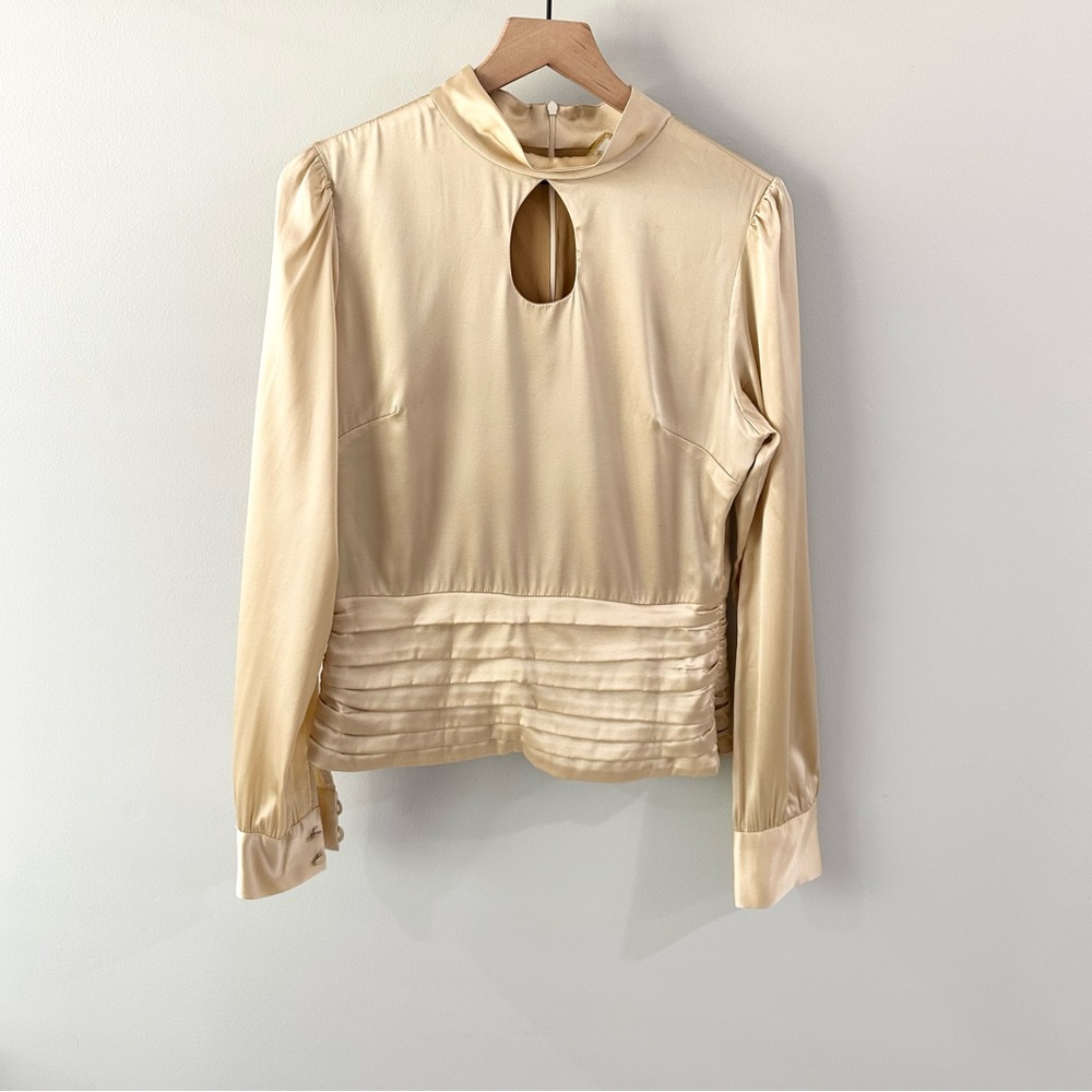 Luba By Hannah Payne Silk Mock Neck Blouse Gold Size 8